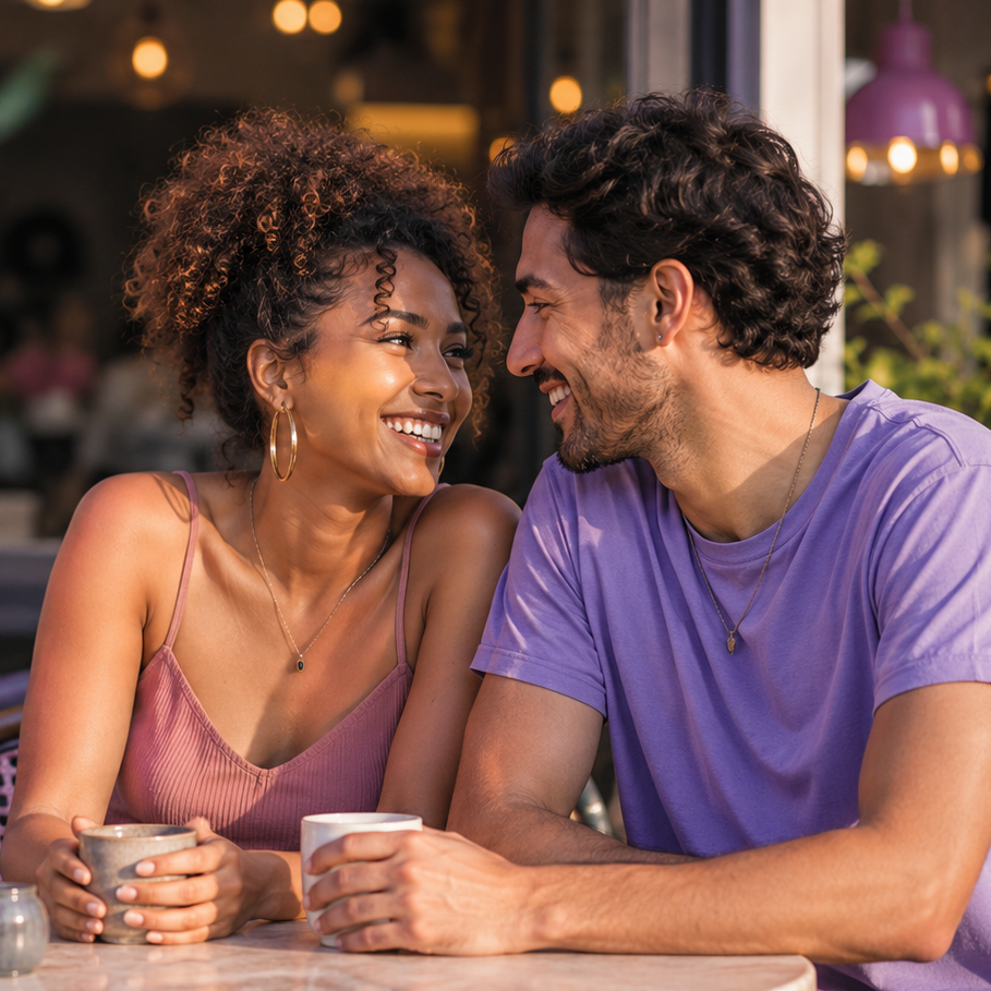 Happy couple on a dating night connected through HIV Dating Site